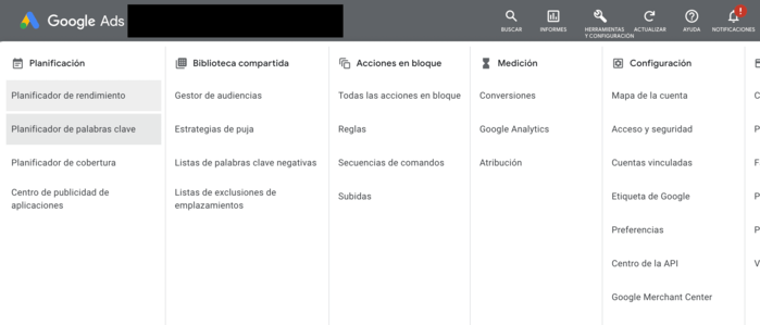 Planificador de palabras clave de Google