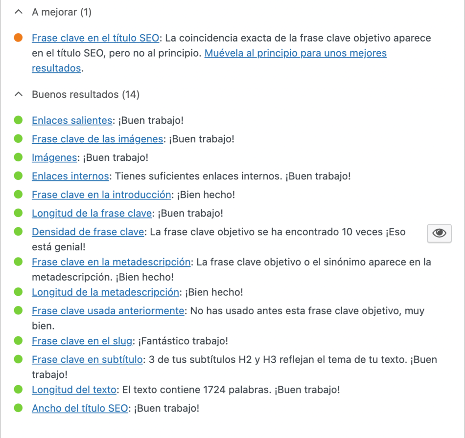 Panel de datos de YOAST SEO