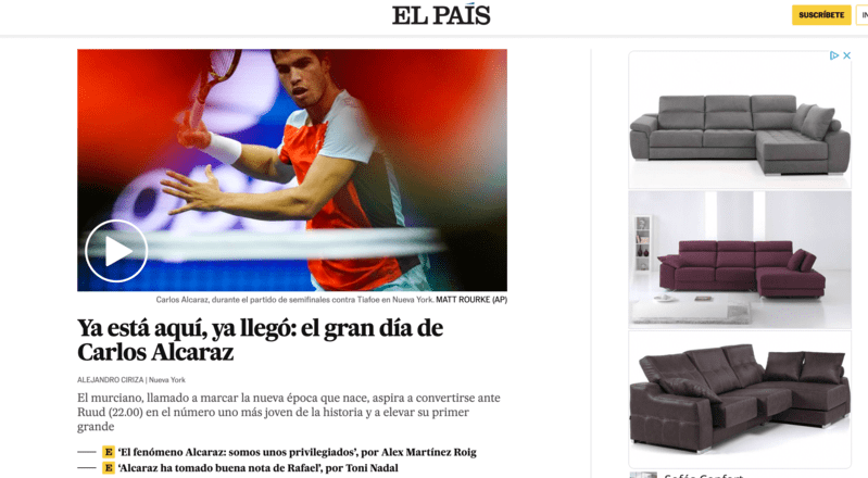 Anuncio de Google AdWords en el periódico El País